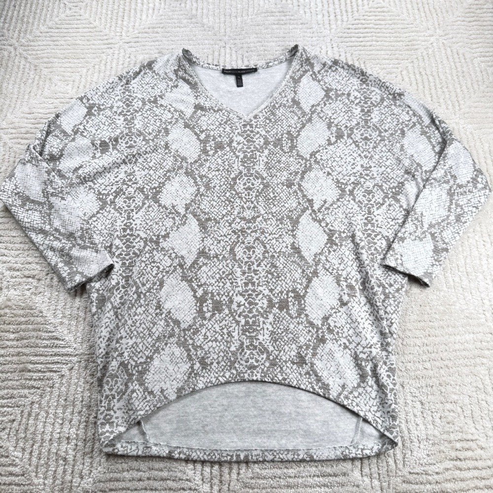 White House Black Market Snake Print Top Womens Small Grey Dolman Office Work